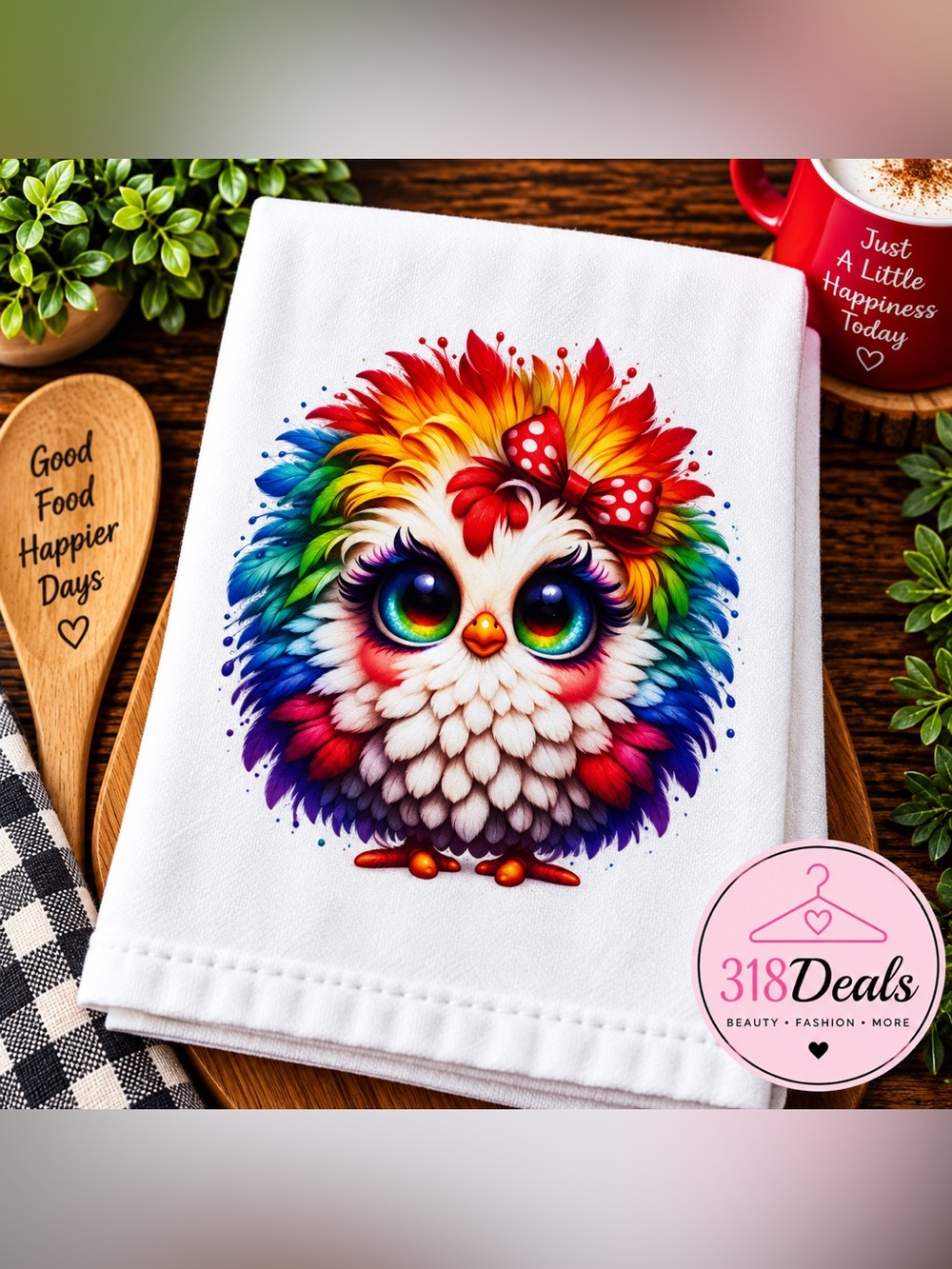 Rainbow Chicken Kitchen Towel Colorful Chicken Decorative Dish Towel